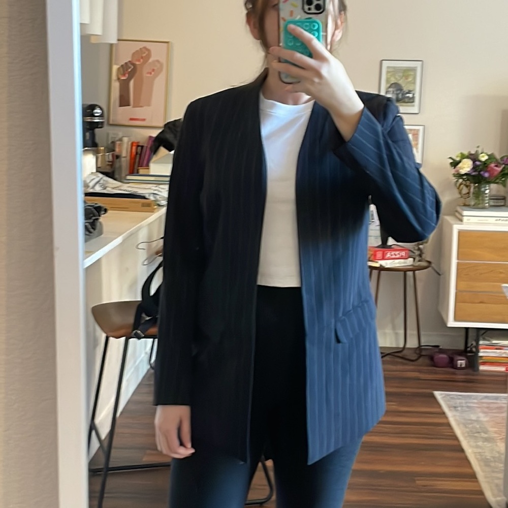Halogen Collarless Pinstripe Open Front Blazer